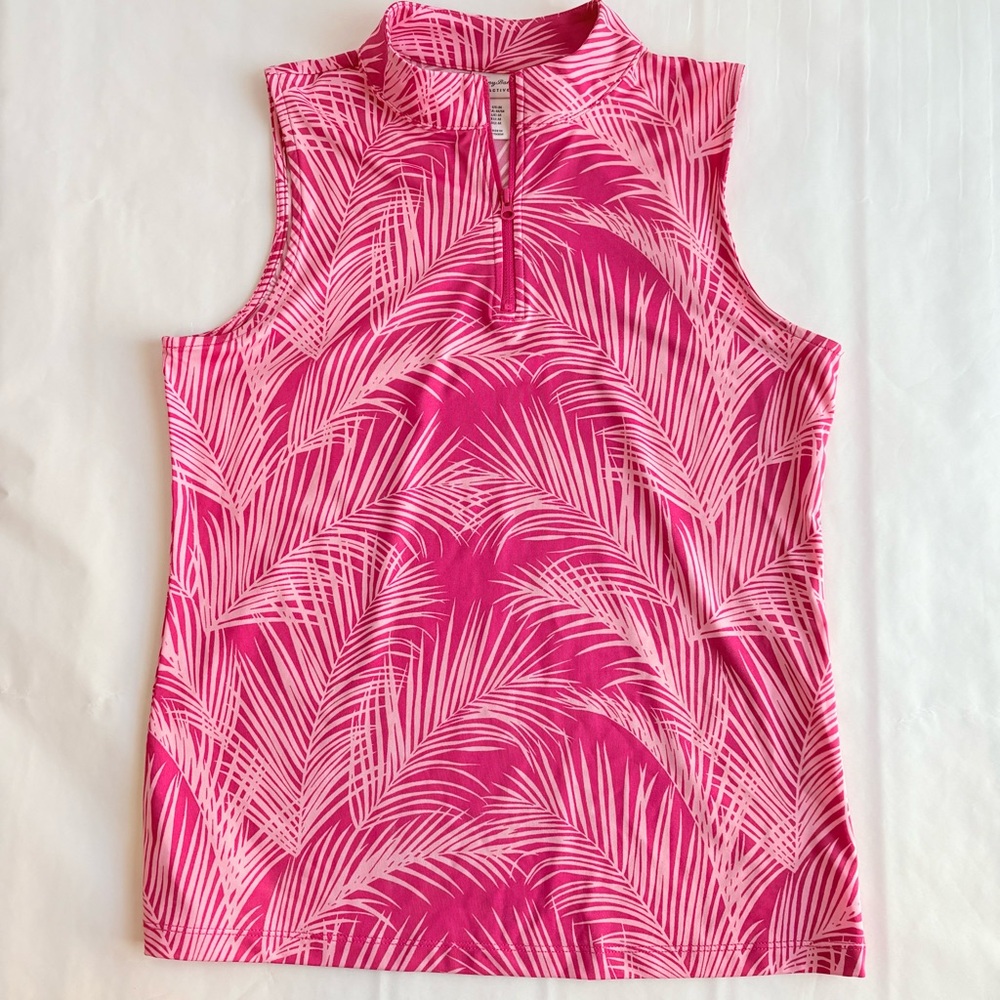 TOMMY BAHAMA Women's UPF 50 Quarter Zip Leaves Pink Sleeveless Medium Shirt Top